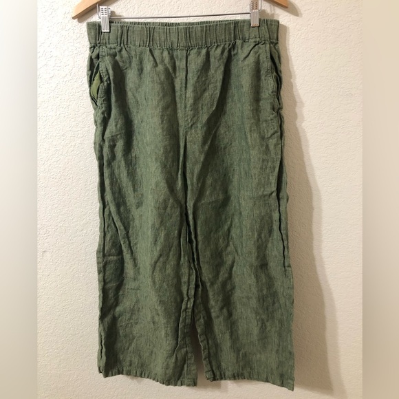 Eileen Fisher Green Wide Leg Organic Linen Pants - Size Medium - Picture 1 of 7